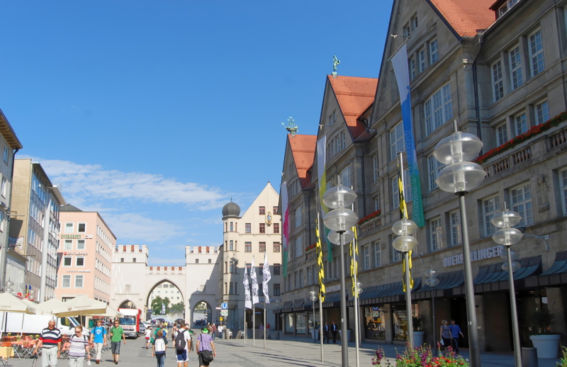 The Karlstor gate at the entrance to Neuhauser Straße, a popular pedestrian and shopping area in Munich